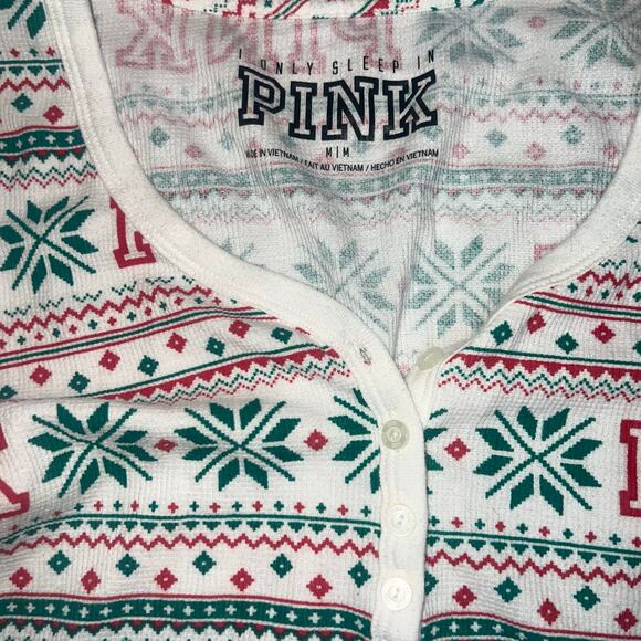 Victorian's Secret PINK Holiday fair isle Christmas Waffle PJ top pant set med - Picture 7 of 7
